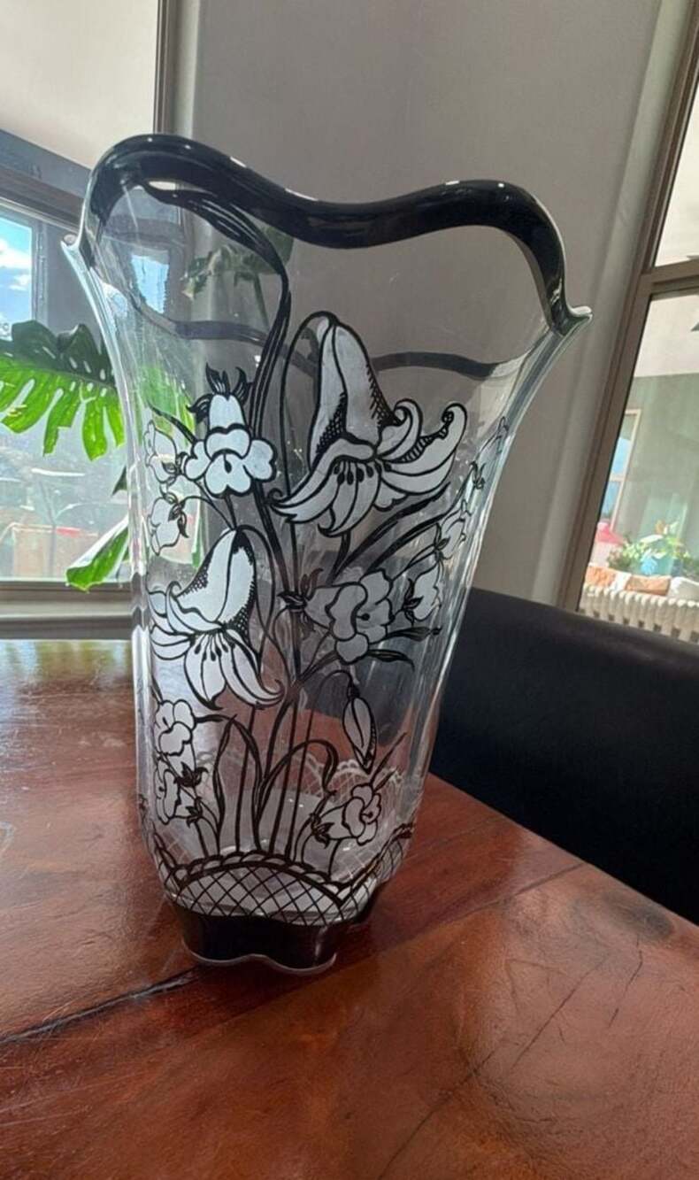 Vintage Duncan Miller Canterbury Vase with Floral Sterling Silver Overlay